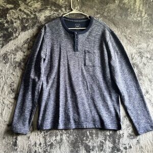 Gap Henley Shirt Mens L Blue Long Sleeve Pocket Tee Minimalist Casual Dadcore